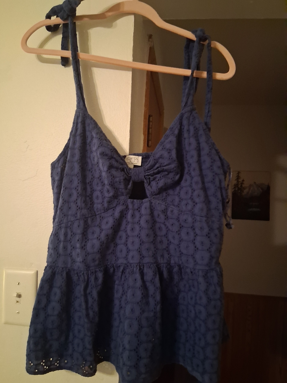 sofia by sofia vergara Navy Eyelet Tie-Shoulder Camisole